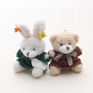 입체) 고리달린 봉제 리본단 앉아있는 토끼&amp;곰 7종 악세사리부자재 T5348